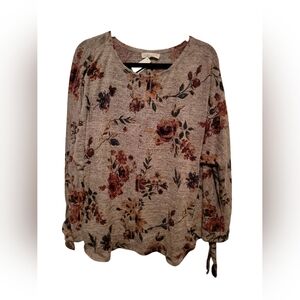 Alchemy Threads Floral Women's Blouse - Cream and Brown. P2P: 29" L: 29"